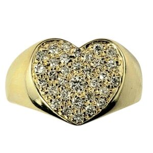 14K Yellow Gold and Pave Diamond Heart Ring Size 6.5 #20013